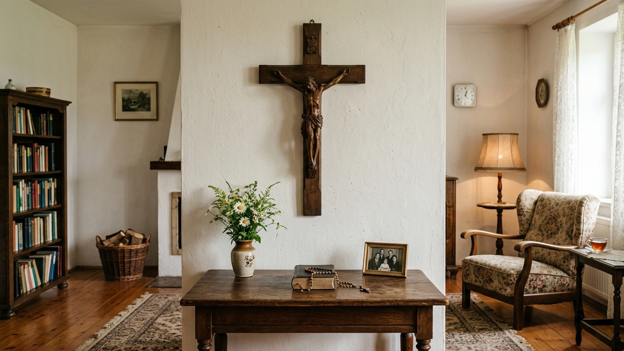 O crucifixo na parede era um daqueles objetos que marcavam presença na sala de antigamente