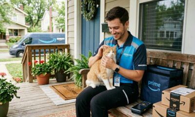 Motorista da Amazon chama atenção ao mimar gatos durante entregas