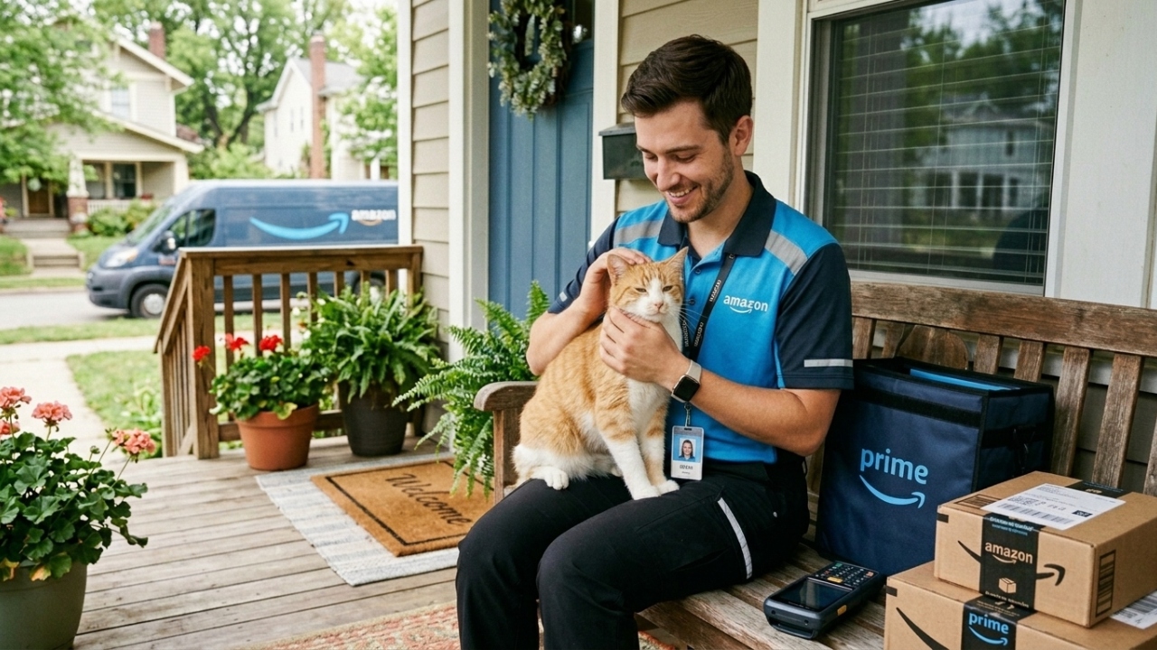 Motorista da Amazon chama atenção ao mimar gatos durante entregas