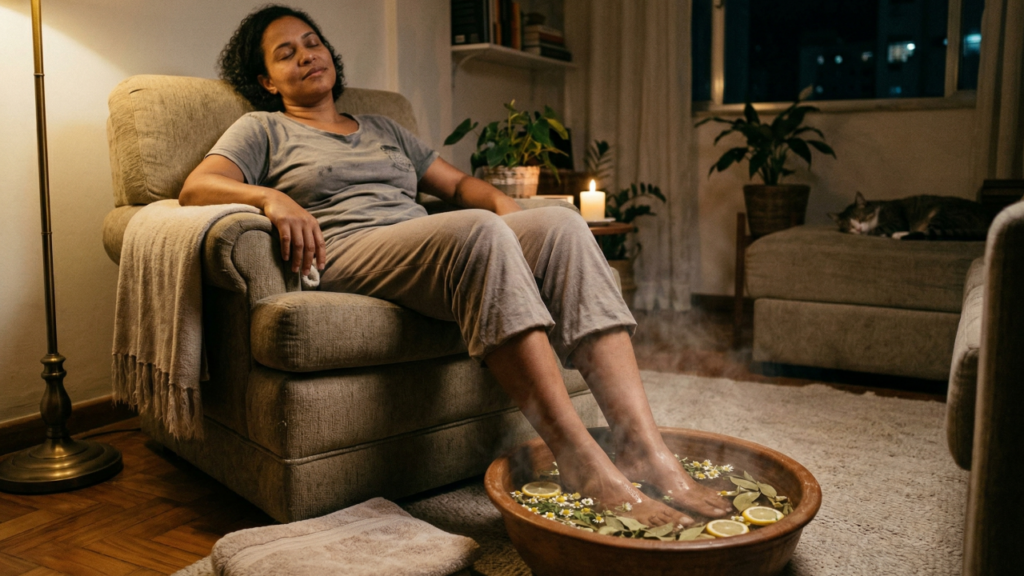 Adeus sensação de pernas pesadas: o hábito noturno com água morna e sal que ajuda a relaxar