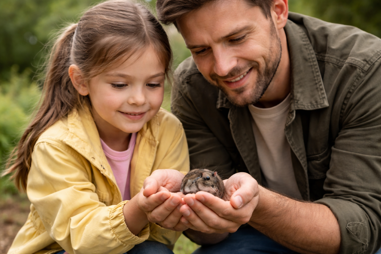 Essa garotinha e seu pai avistaram um ratinho selvagem e emocionam a todos com atitude