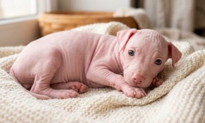 Filhote resgatado com pele rosada tem mudança impressionante em um mês
