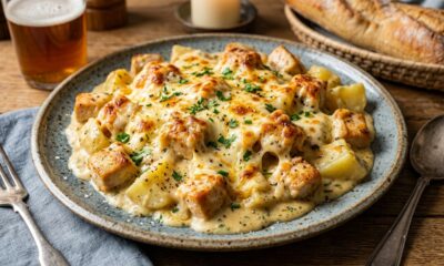 Misture frango, batata, creme de leite e queijo e faça um prato cremoso e cheio de sabor