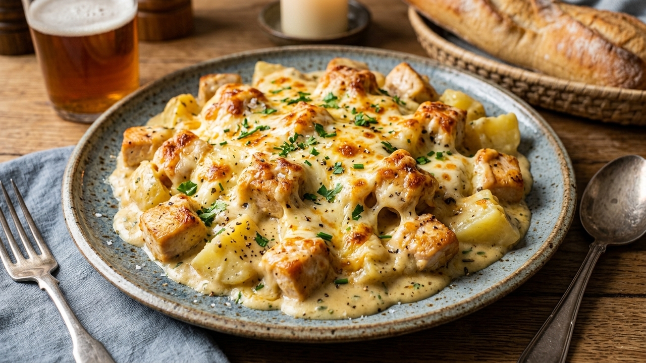 Misture frango, batata, creme de leite e queijo e faça um prato cremoso e cheio de sabor