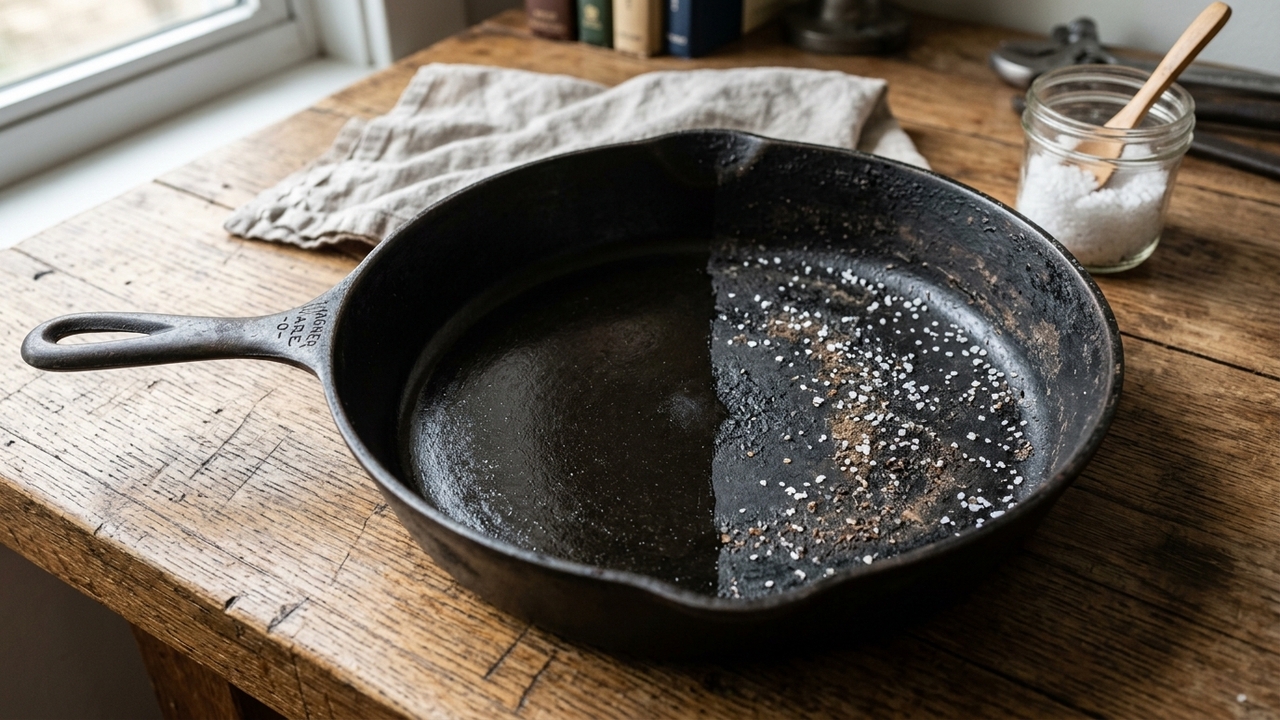 Adeus comida grudando: o método simples com sal e óleo que pode salvar sua frigideira antiga em casa