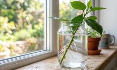 Técnica para enraizar hibisco na água que acelera o surgimento de raízes sem precisar de substrato