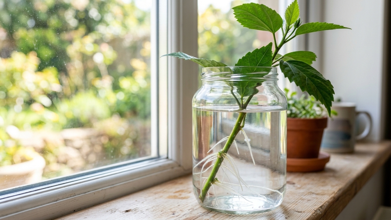 Técnica para enraizar hibisco na água que acelera o surgimento de raízes sem precisar de substrato