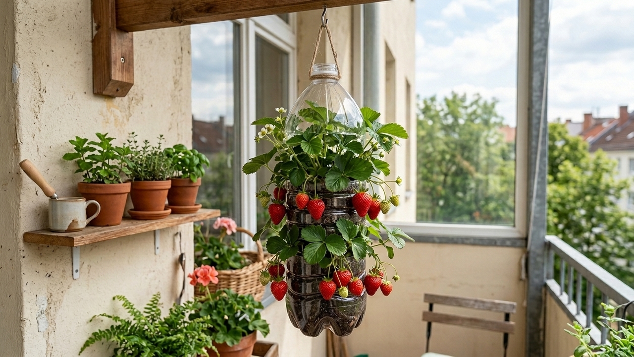 Como plantar morango na garrafa pet do jeito certo e colher frutos mesmo com pouco espaço