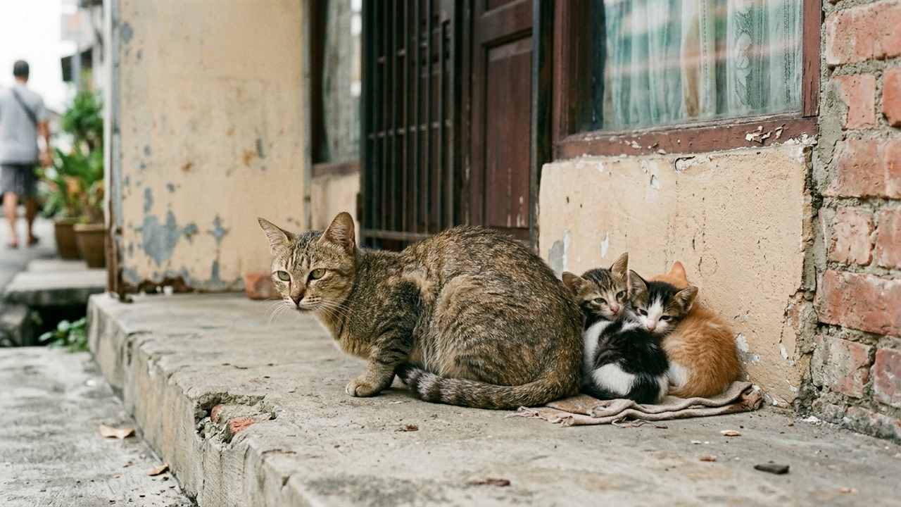 Funcionários se emocionam com atitude de gatos de rua para proteger filhotes
