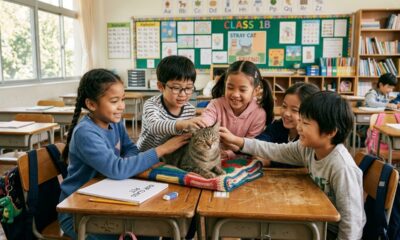 Gato de rua invade sala de aula e vira parte da turma da terceira série