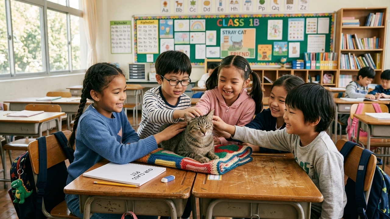 Gato de rua invade sala de aula e vira parte da turma da terceira série