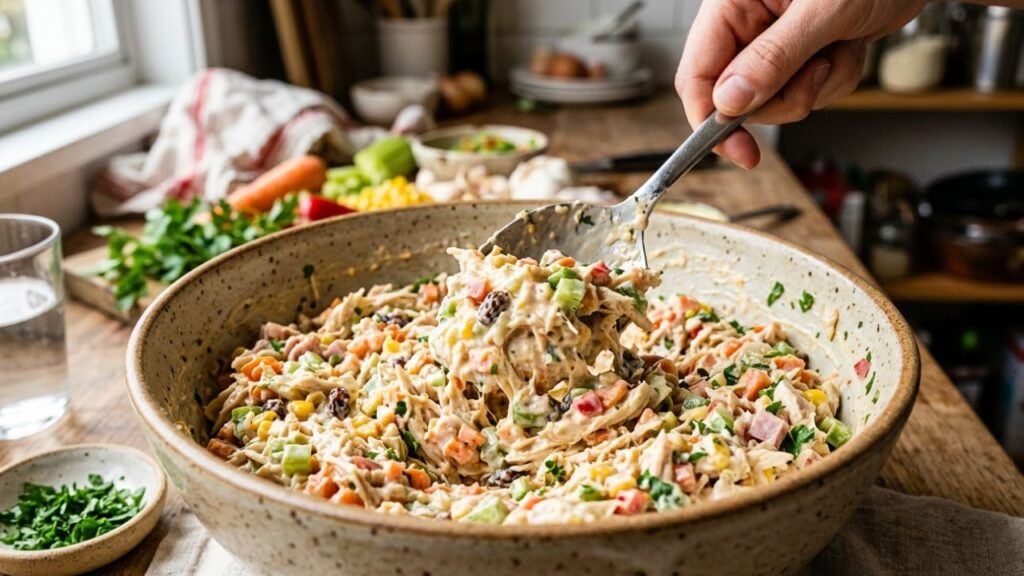 Receita de salpicão de frango rápido e fácil que fica deliciosa e pode ser preparada em poucos minutos