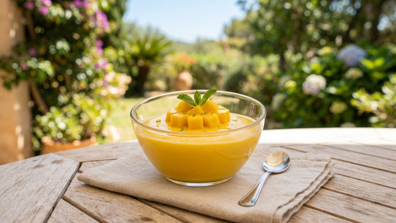 Com leite condensado, manga e creme de leite fresco, essa mousse de manga fica cremosa e perfeita para dias quentes