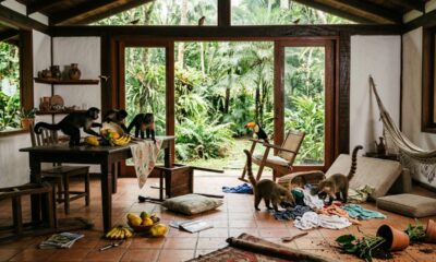 Animais selvagens invadem casa de férias e fazem festa no Brasil