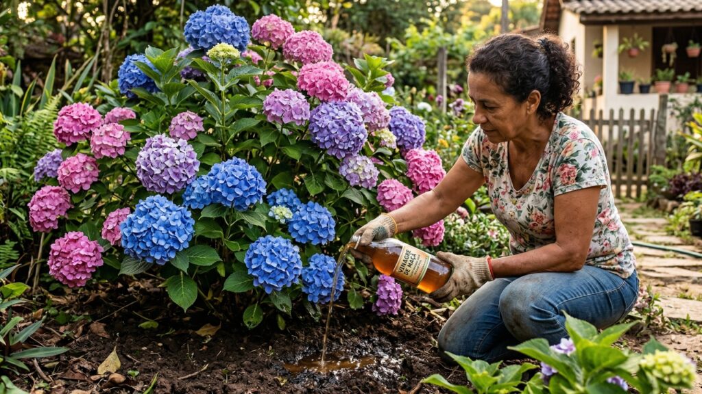 O ingrediente da cozinha que pode transformar hortênsias rosas em azuis sem gastar muito no jardim