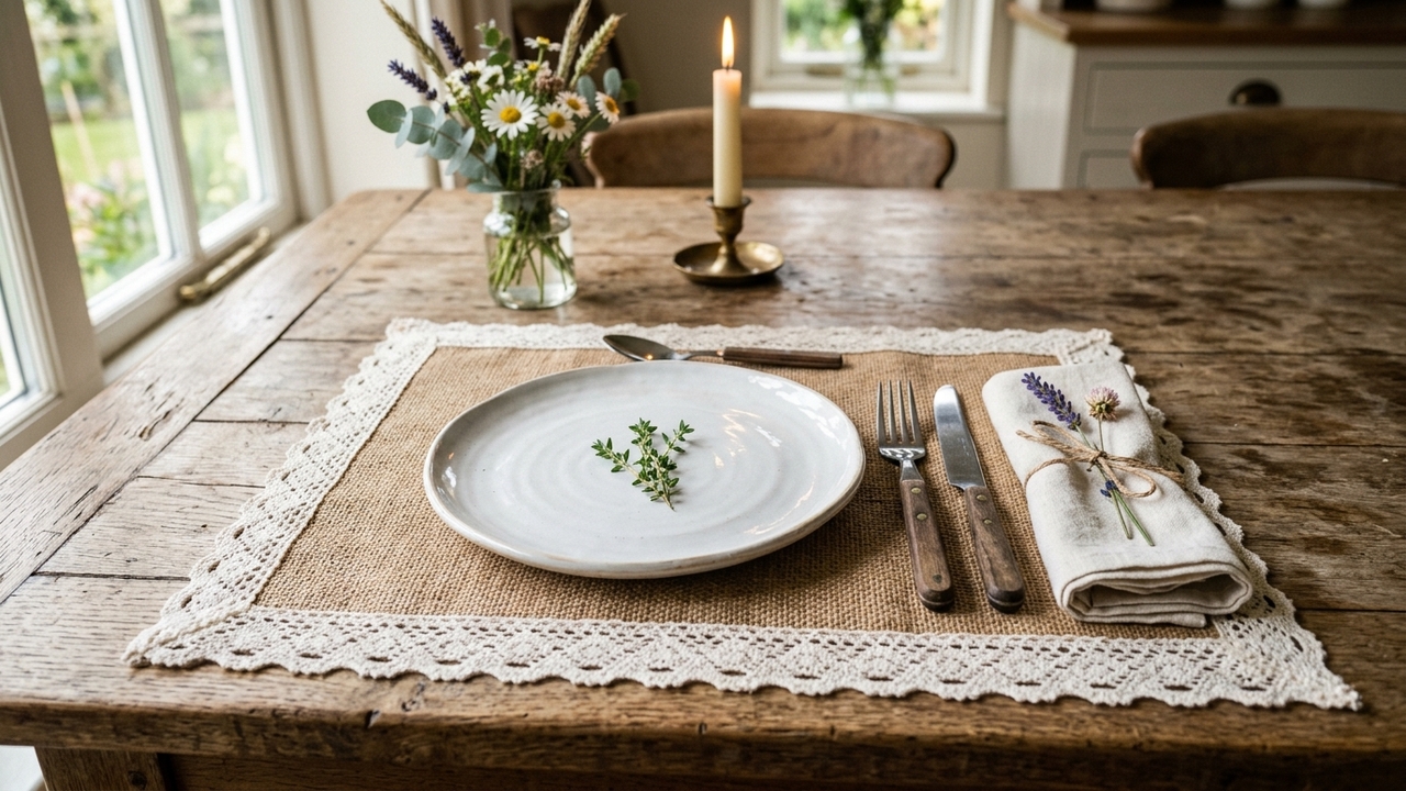 Como fazer um jogo americano de juta com renda para uma mesa rústica e elegante
