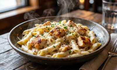 Esse macarrão com frango e molho branco fica cremoso na medida, perfeito para servir ainda bem quentinho