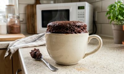 Esse bolo de caneca sem leite fica pronto em 2 minutos, perfeito para matar a vontade de doce