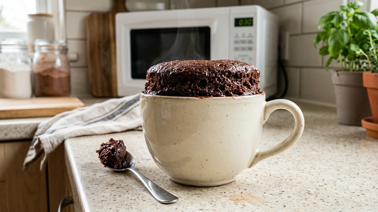 Esse bolo de caneca sem leite fica pronto em 2 minutos, perfeito para matar a vontade de doce