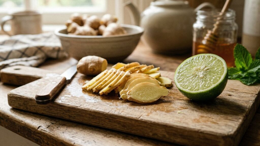 Chá de gengibre com limão para idosos que sentem o corpo lento pela manhã