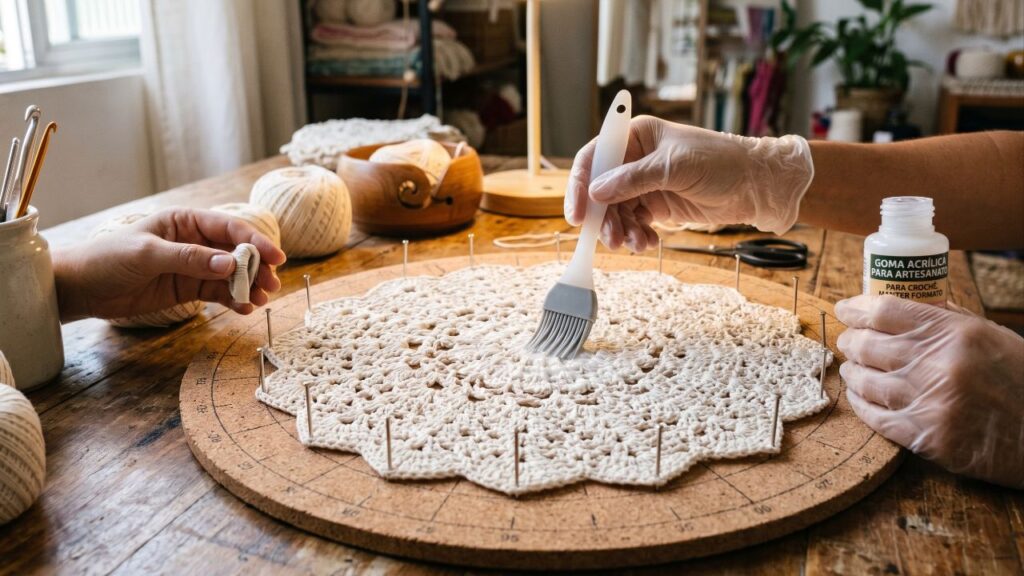 Aprenda o truque caseiro para engomar crochê e deixar o sousplat durinho