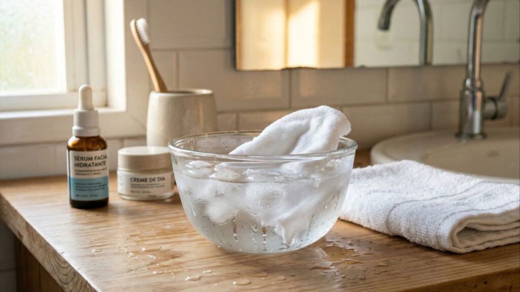 Como desinchar o rosto pela manhã com limpeza suave e compressa fria