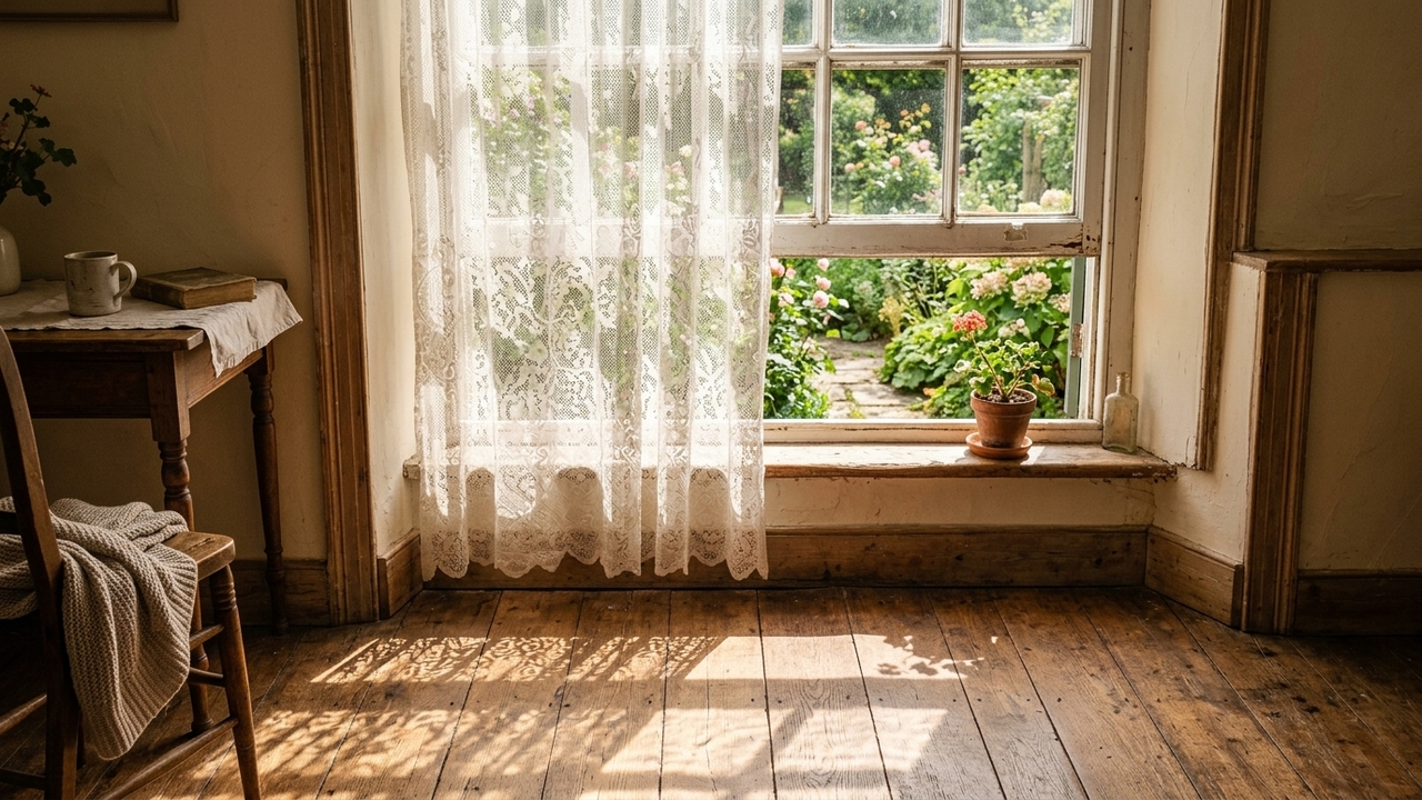 Essa cortina de renda era comum na casa antiga e ajudava a criar um clima de aconchego em casa