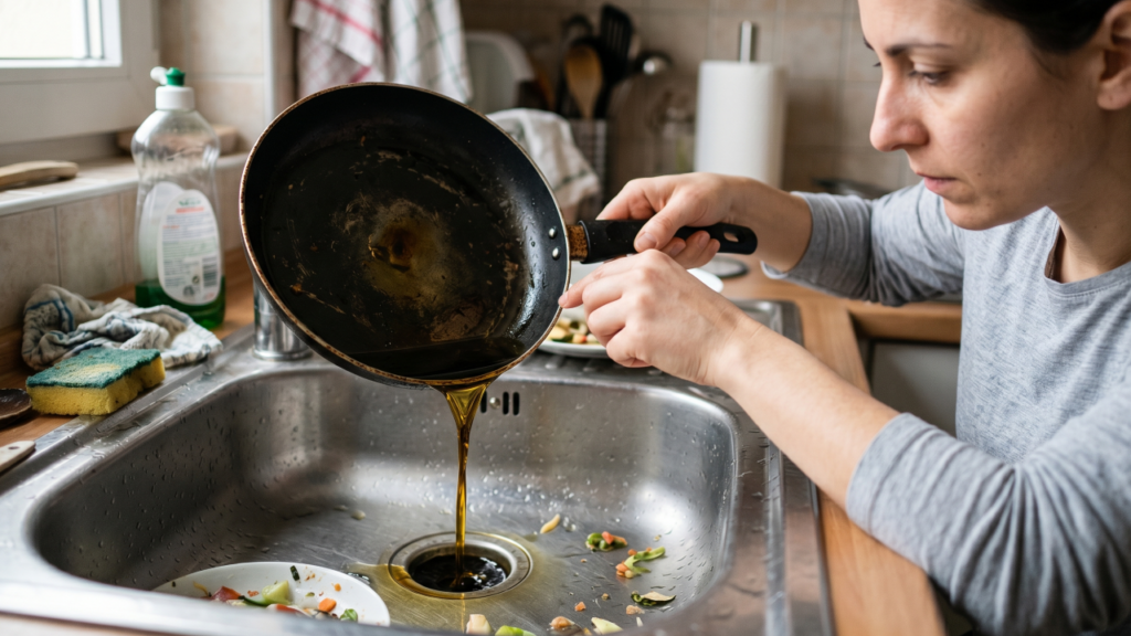 O hábito depois da fritura que parece inofensivo, mas pode destruir os canos da cozinha