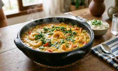 Juntando camarão, leite de coco e coentro, você faz uma moqueca cremosa para servir bem quente