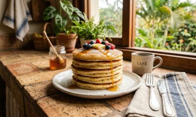 Misture farinha, leite, ovos e sal e faça uma massa de panqueca leve e fácil de trabalhar