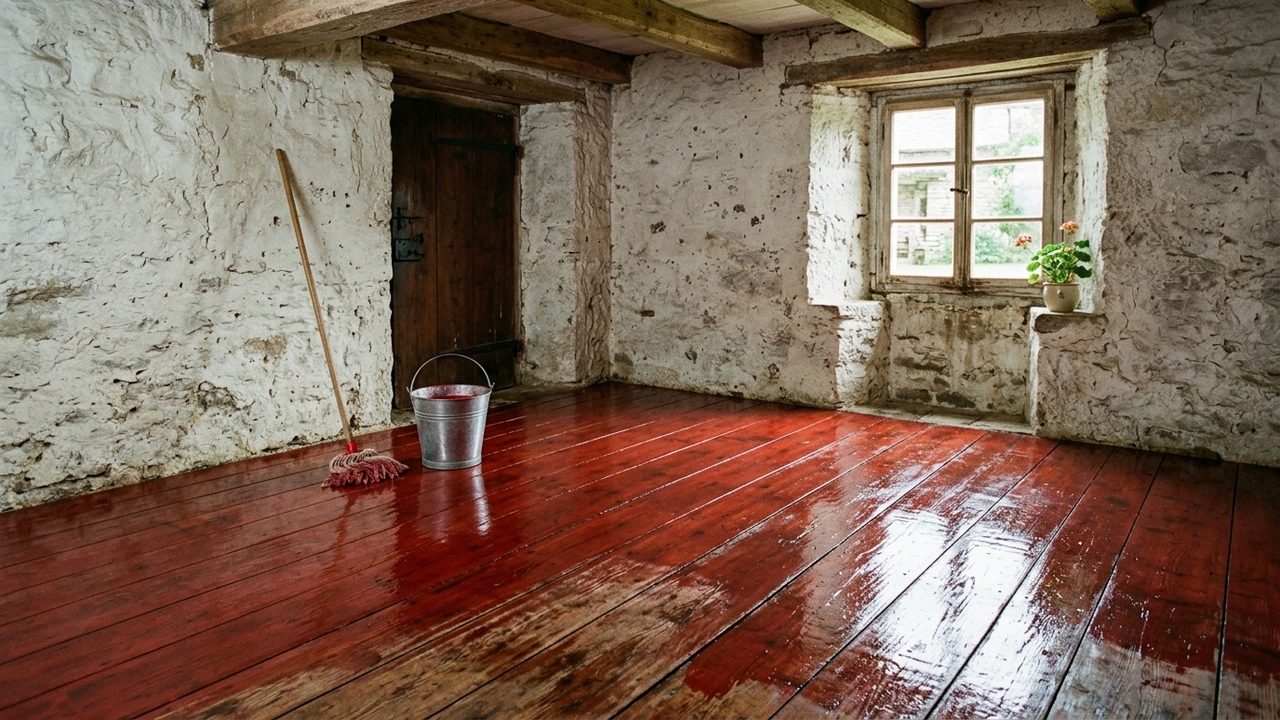 A cera vermelha no chão marcou uma época em que cuidar da casa era quase um ritual diário