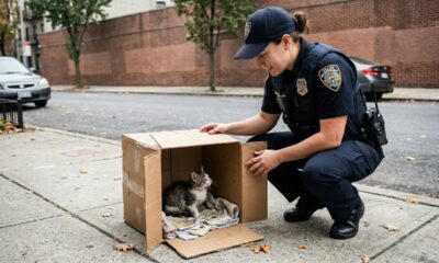 Policial encontra caixa suspeita e resgata animal abandonado