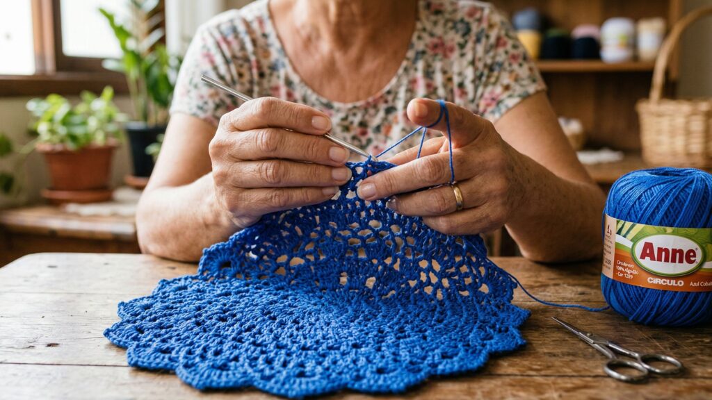 Por que todo designer quer uma toalha de crochê redonda azul em 2026