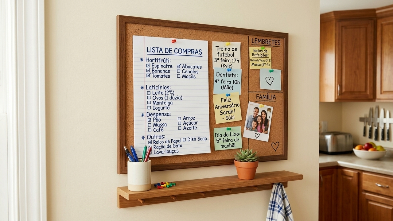 O quadro de recados na cozinha era um daqueles itens que organizavam a casa com simplicidade