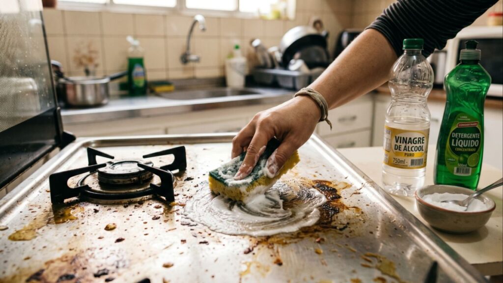 Sem água sanitária nem desengordurante: a mistura caseira que muita gente usa para limpar o fogão