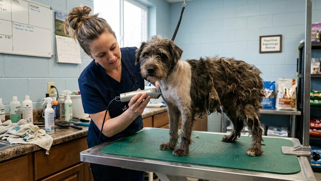 Cão abandonado se transforma após remoção de pelos emaranhados