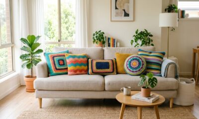 Dê adeus à sala sem graça com almofadas de crochê que renovam o visual do seu móvel