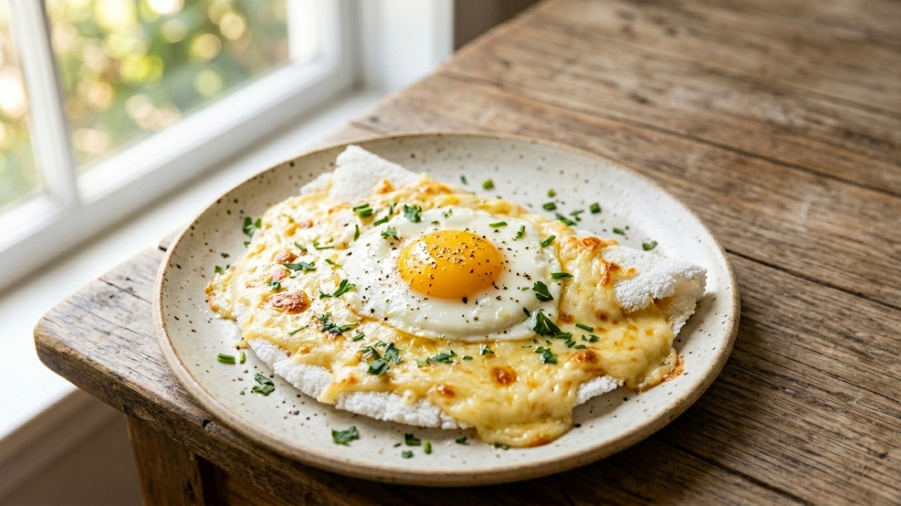 Essa tapioca com queijo e ovo fica pronta em poucos minutos e cai muito bem no início do dia