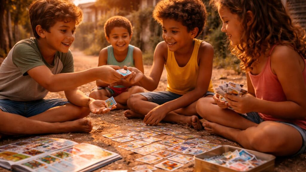 Trocar figurinha era uma daquelas coisas simples que faziam a infância render o dia todo