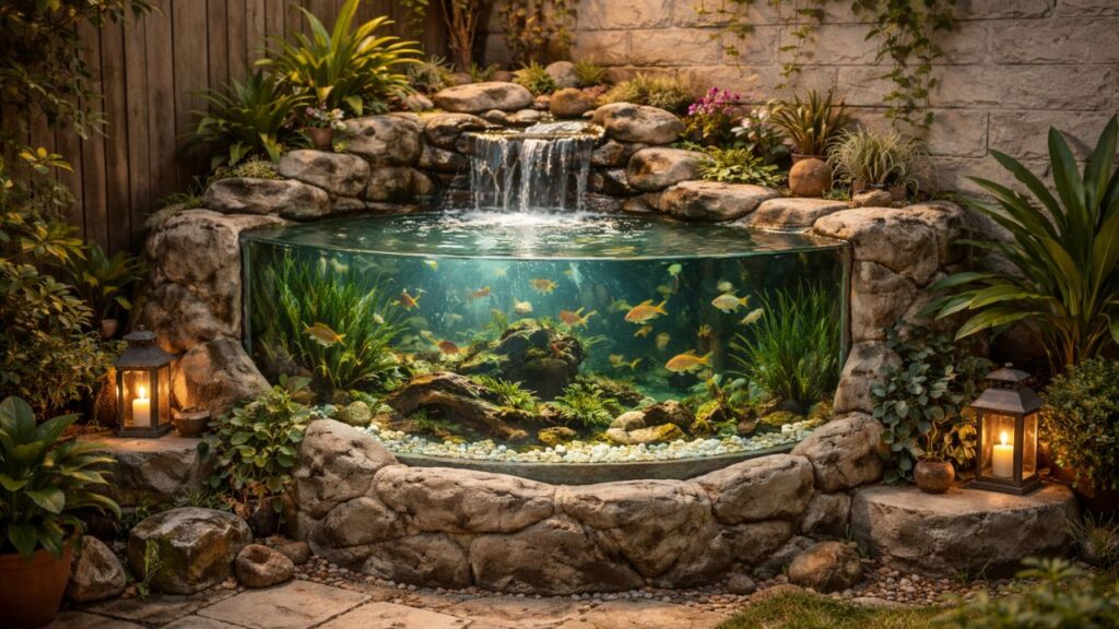 Esse canto esquecido do pátio virou um aquário artesanal cheio de charme e criatividade