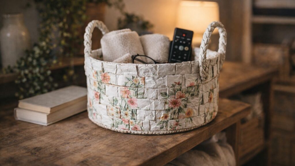 A cesta decorativa de papelão reciclado que organiza a casa e ainda deixa tudo mais bonito