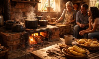 O fogão a lenha era daquelas presenças simples que mudavam o clima da casa inteira