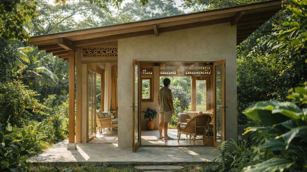A casa pequena criada para aproveitar o clima natural e ficar mais fresca o dia inteiro