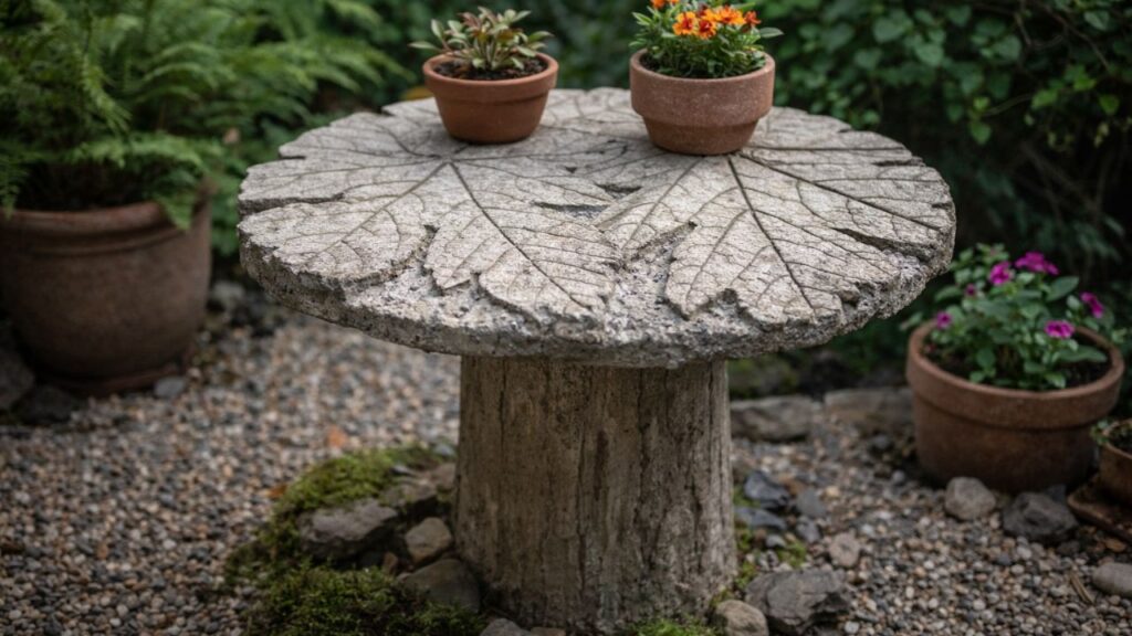 A mesa de cimento com textura natural que transformou um cantinho do jardim com muito charme