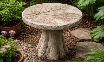 A mesa de cimento com textura natural que transformou um cantinho do jardim com muito charme