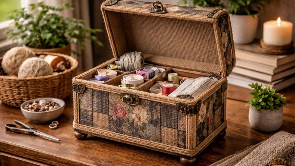 Esse baú decorativo feito com materiais reciclados une organização, charme e criatividade