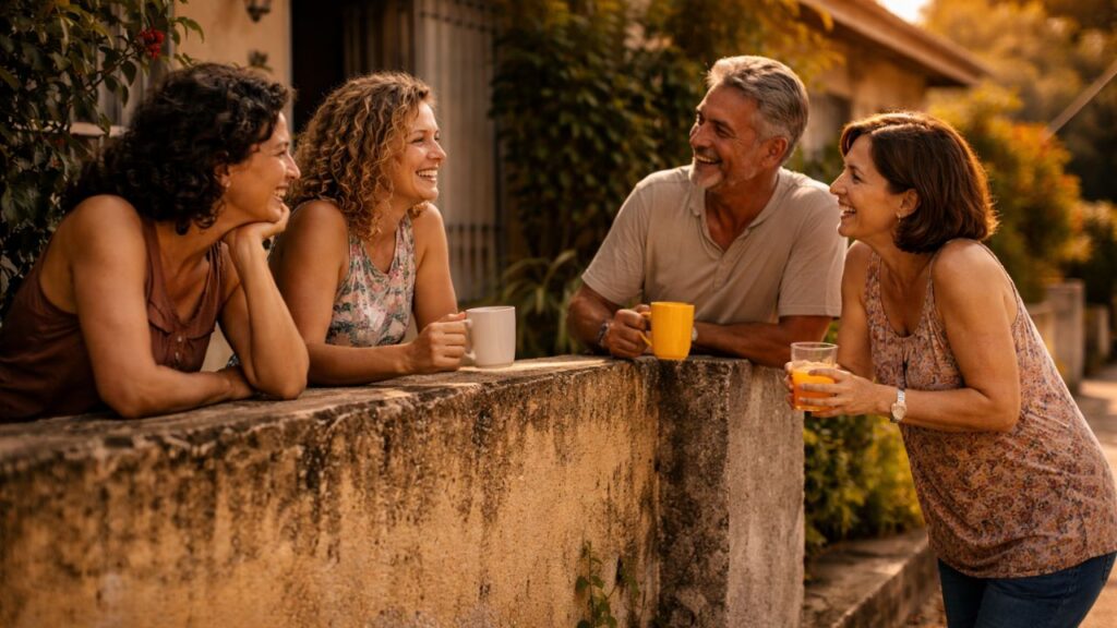Conversar com vizinhos sem pressa era comum e deixava a rotina da rua muito mais viva