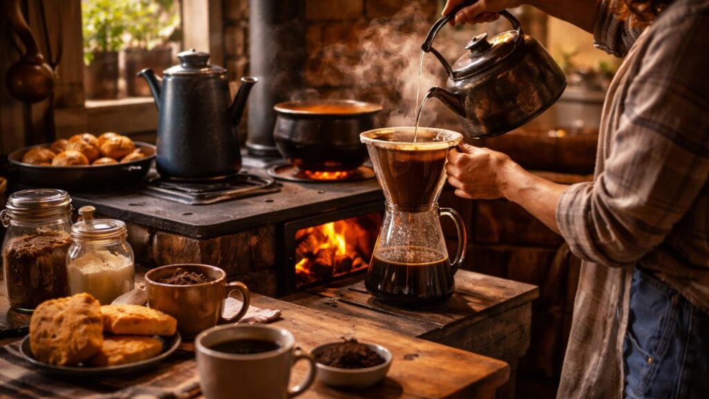 Tomar café passado na hora no fogão a lenha era daquelas coisas simples que mudavam o dia