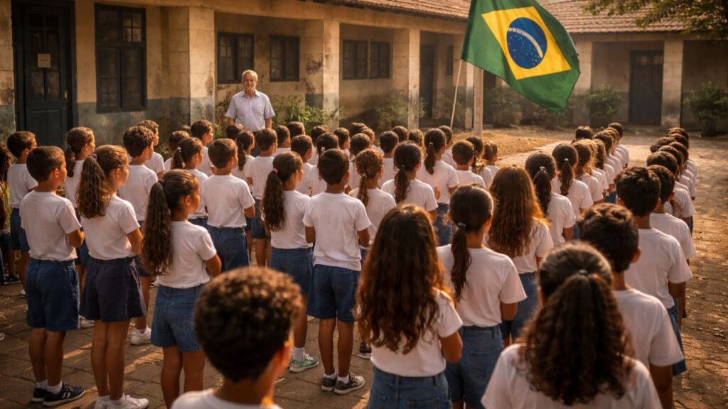 Fila antes de entrar na sala era um costume simples que marcou a infância na escola