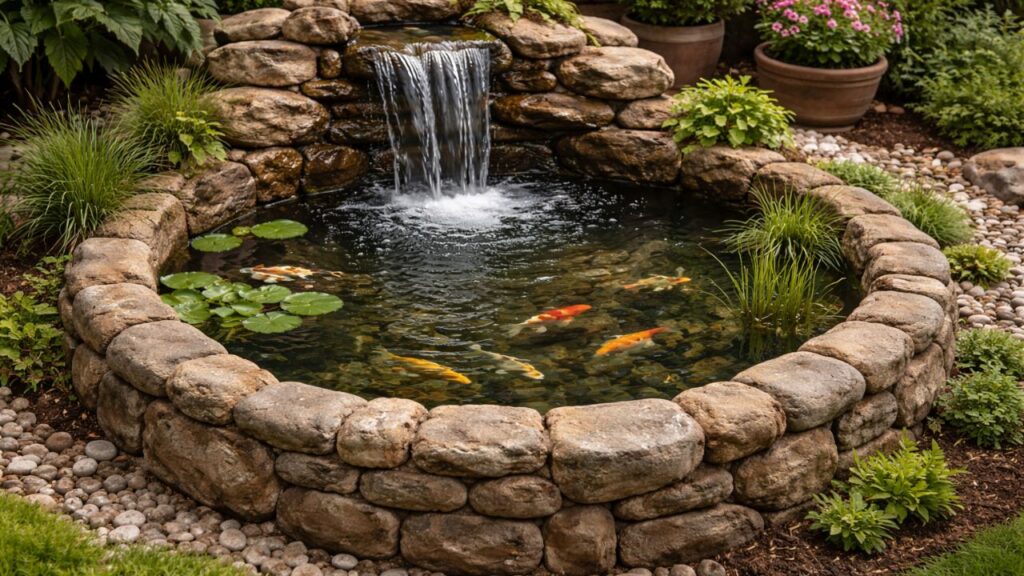 O lago de cimento com cascata que une beleza, resistência e charme no jardim